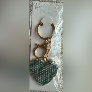 Key Holder Bag Charm Gold &  Teal Crystals
